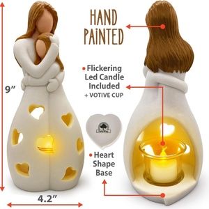 Oakiway Mother & Daughter Love Figurine w Flickering  Led Candle Holder MIB